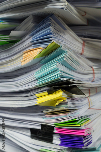 Close up stack of document at office