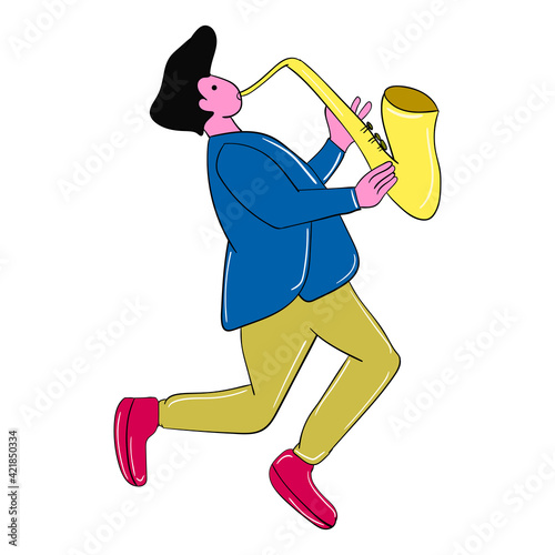 illustration flat design man playing the saxophone