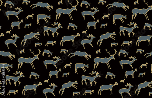 Primitive rock painting. Vector drawing