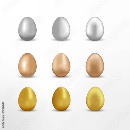 3d realistic egg with silver, gold and brown texture vector set. 3d egg with metallic texture collection vector design
