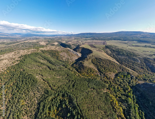 Aerial view of Nishava river gorge, Balkan Mountains, Bulgaria © Stoyan Haytov