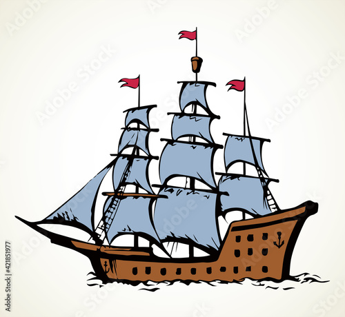 Sailing vessel. Vector drawing ship