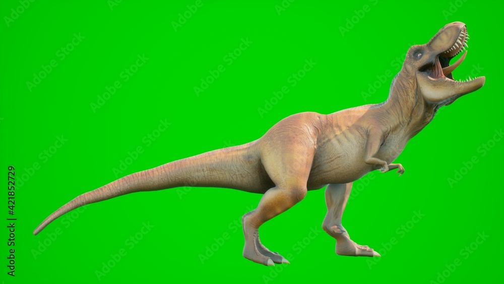 T-Rex dinosaur running. 3D illustration. - Stock Illustration