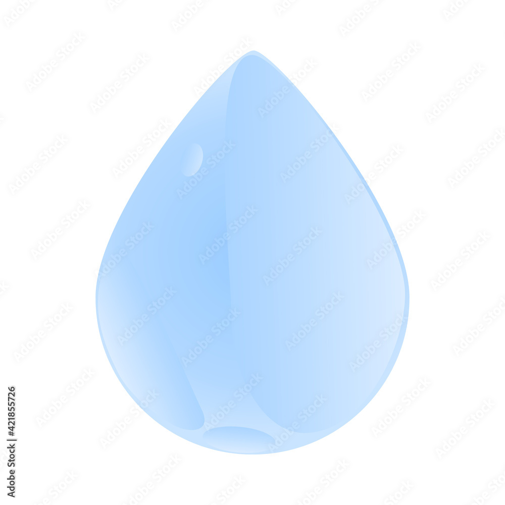 Drop isolated on white background. Blue water drop icon. Droplet logo shape. Single blue shiny water drop. Falling tear. Clean dew. Symbol of life and purity. Beauty concept. Stock vector illustration Drop isolated on white background. Blue water drop icon. Droplet logo shape. Single blue shiny water drop. Falling tear. Clean dew. Symbol of life and purity. Beauty concept. Stock vector illustration