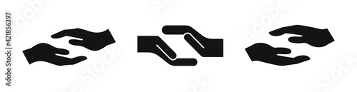 Vector protecting hands set icon. Cupped hands