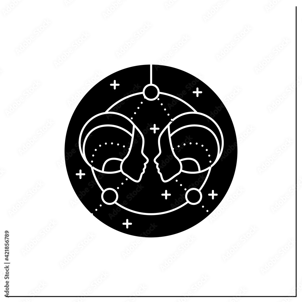 Gemini glyph icon. Third fire sign in zodiac. Horoscope twins. Mystic