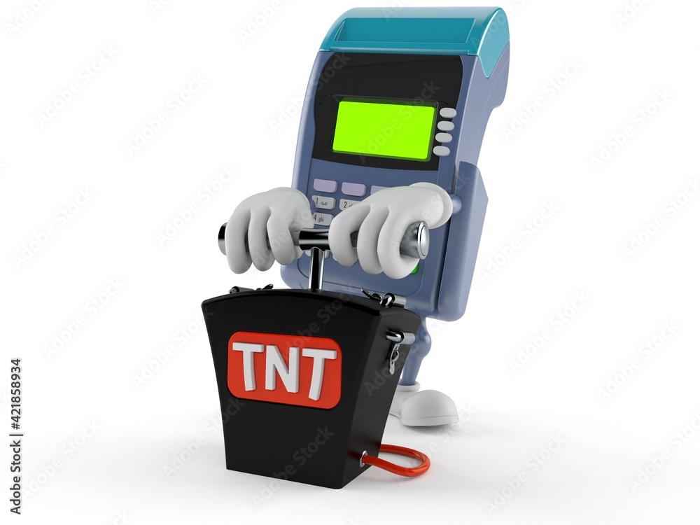 Fototapeta premium Credit card reader character with bomb detonator