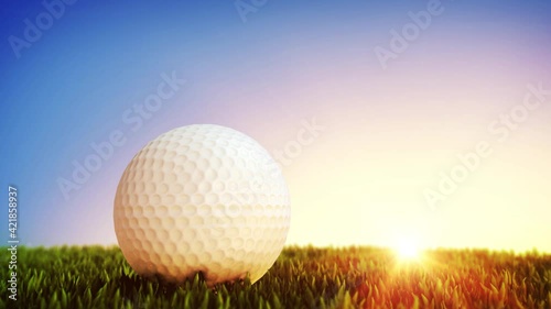 Shot Of Golf Ball Hit By Driver golf ball Swing field, sun, grass field slow motion closeup 