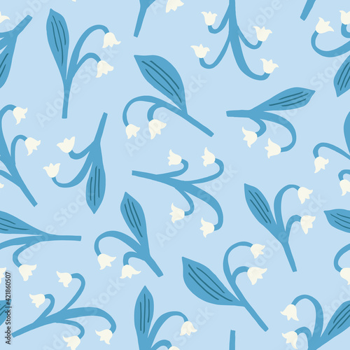 Lily of the valley seamless pattern. Scandinavian design. Vector illustration.