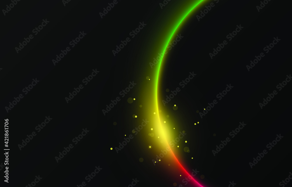 Glitter rainbow neon circle ring frame & sparkle flash light star shimmer vector on black background, shiny glowing spectrum colorful round line planet curve, futuristic web poster card print template