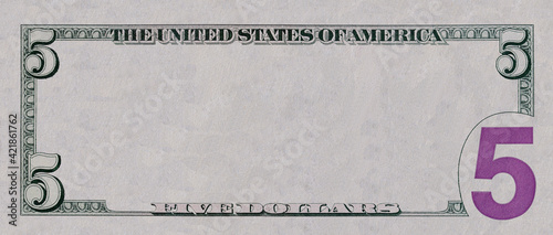 5 dollar bill back side with empty middle area