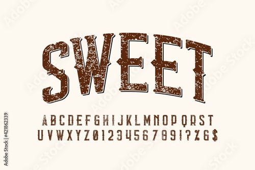 alphabet retro font, typeface design, brown vector background