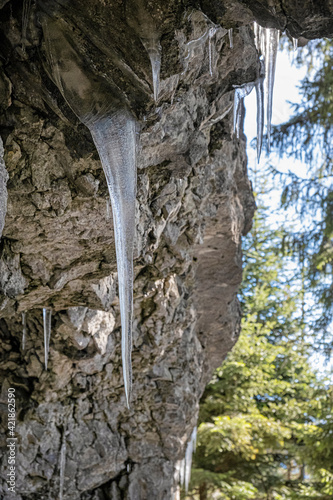 Big icicles on the rock, Poludnica, Low Tatras, Slovakia photo