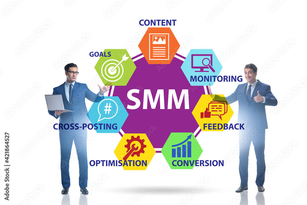 SMM - social media marketing concept with businessman SMM - social media marketing concept with businessman