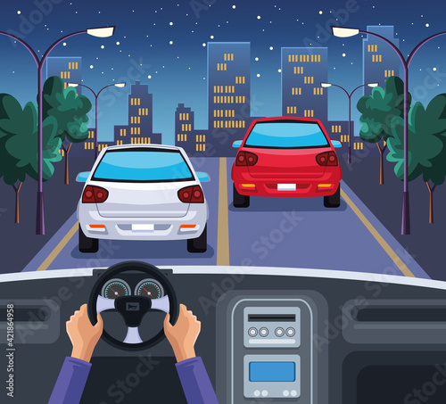 hands driving car