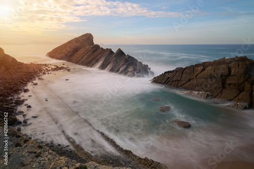 Mesmerizing scenery of Costa Quebrada in Liencres, Spain during sunset