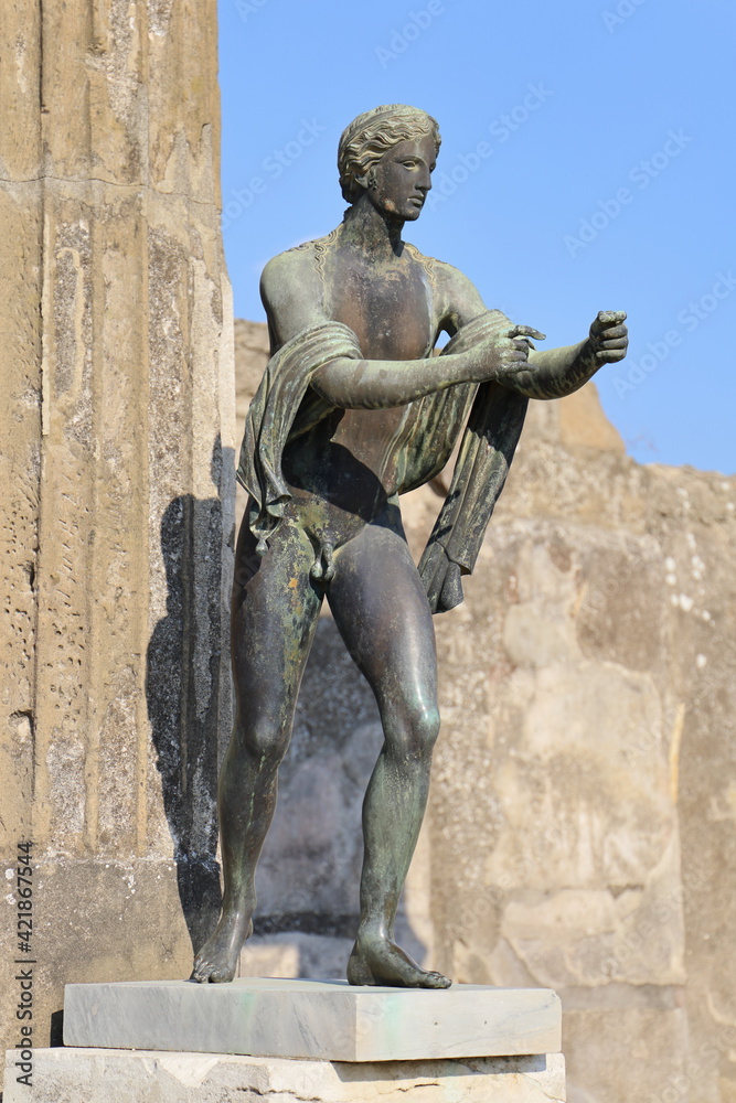 Bronze statue of Apollo in Pompeii, Italy