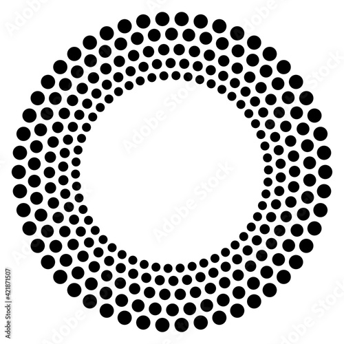 Design elements symbol Editable color halftone frame dot circle pattern on white background. Vector illustration eps 10 frame with black random dots. Round border Icon using halftone circle dots textu