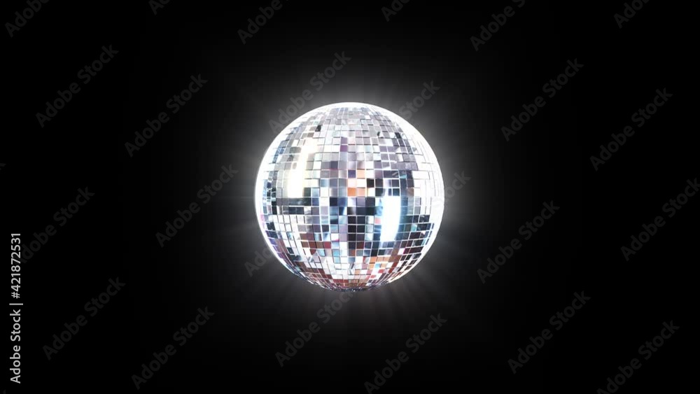3D animation of shiny disco ball spinning on the spot in an endless loop. Bright sparkly ball on a black background