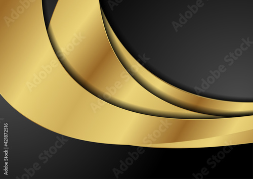 Abstract golden luxury waves on black background. Vector illustration