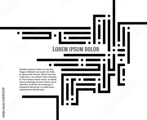 Design element background with maze texture. Gorgeous graphic image template white black tone for book psychology, creative problem solving, logical thinking, IT technology, vector Illustration eps10