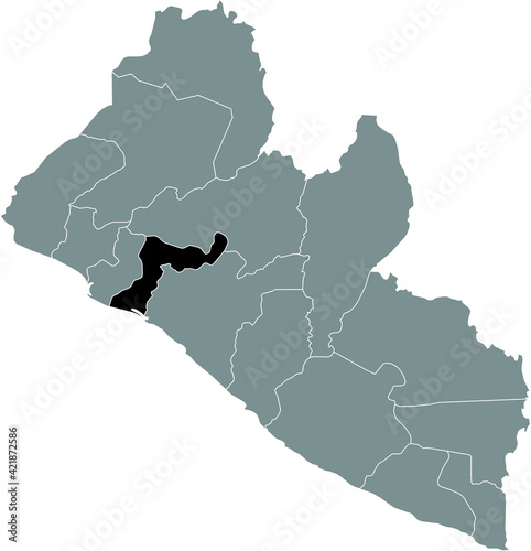 Black highlighted location map of the Liberian Margibi county inside gray map of the Republic of Liberia photo