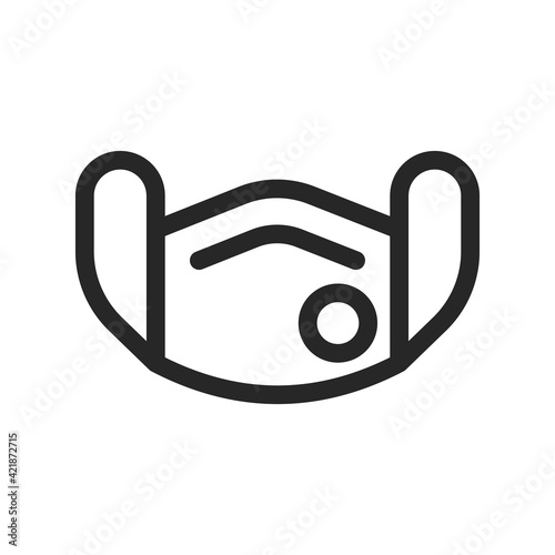 Medical face mask N95 outline icon with side filter. Respirator FFP3 isolated. Protection against viruses, smog, dust and pollution. Simple vector illustration.