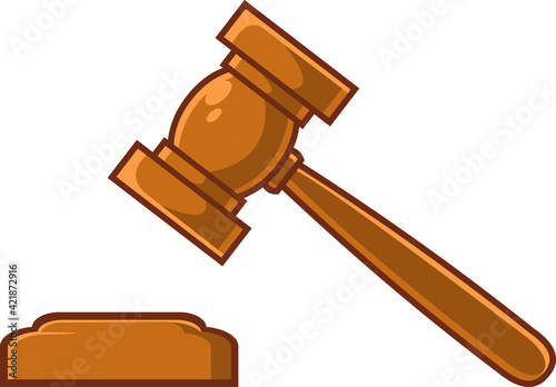 Cartoon Wooden Brown Judge Gavel. Vector Hand Drawn Illustration Isolated On Transparent Background