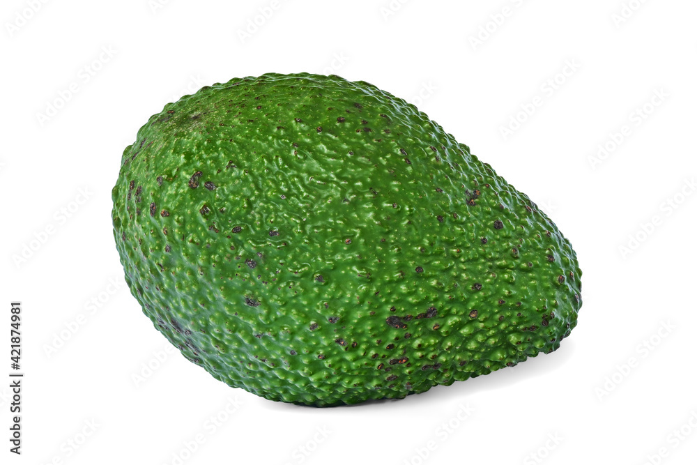 Single green avocado isolated on white background. Close up of raw whole fruit. Single green avocado isolated on white background. Close up of raw whole fruit.