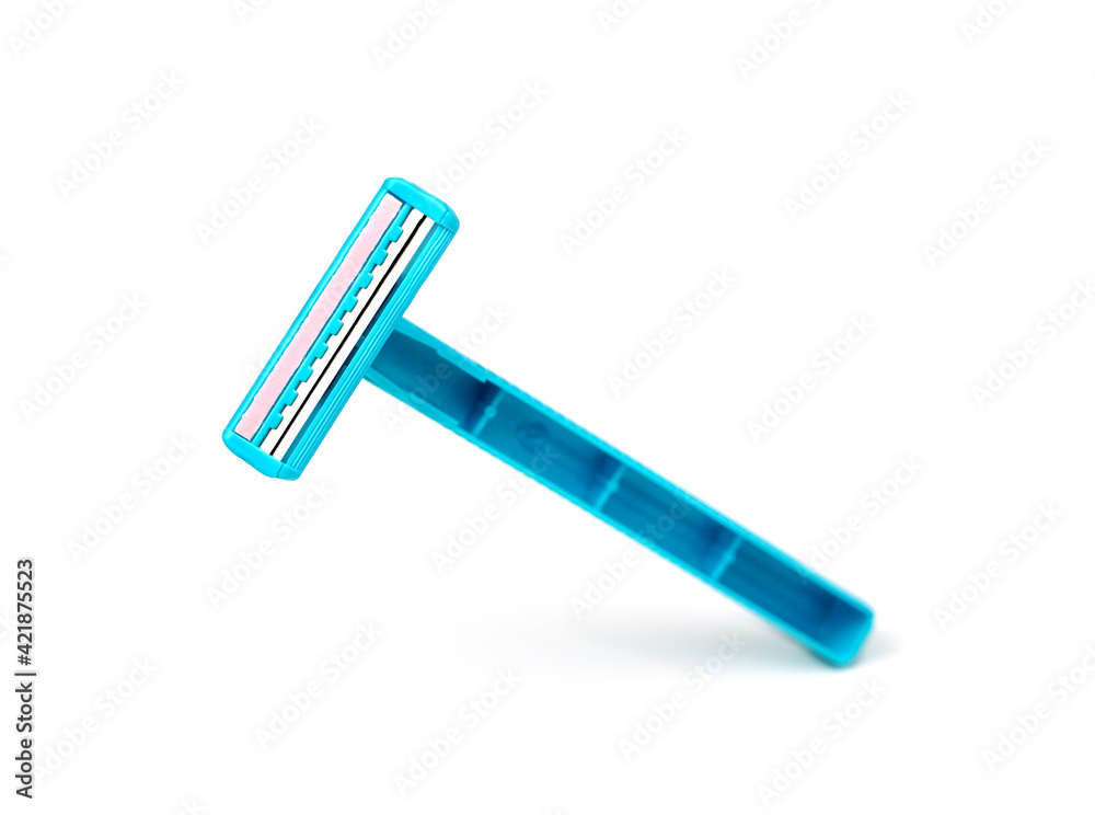 Blue scraper isolated on white background.Removal of unwanted hair. Skin care concept. Epilation hair removal.	
