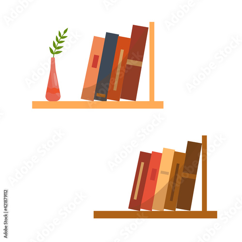 Books on shelves on a white background. Vector illustration in a simple flat style for an app, website, or bookstore flyer