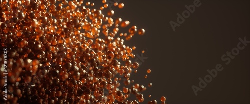 Beautiful, light, gentle dark background with flying spheres. Abstract minimal futuristic balls backdrop. Empty space for text. 3D rendering