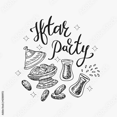 Iftar party hand drawn illustration