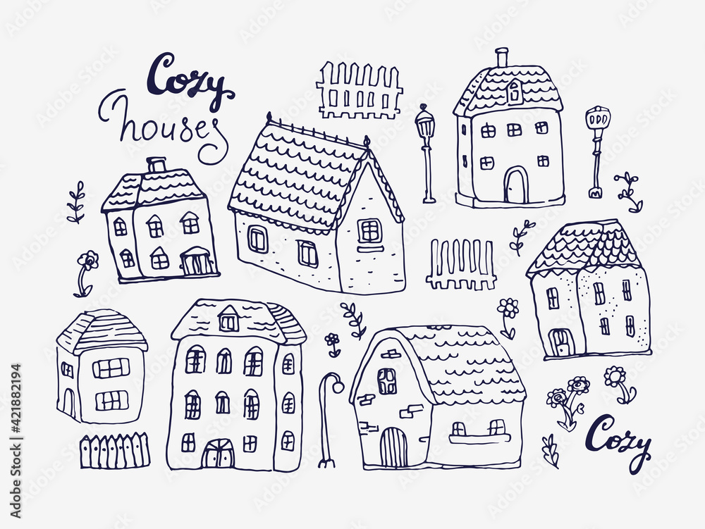 Doodle set of houses