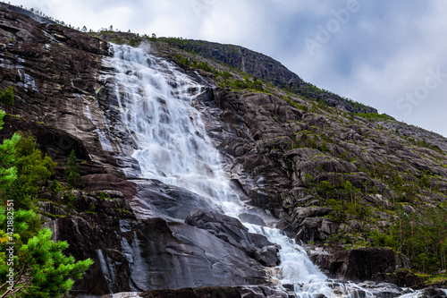 Langfossen Langfoss waterfall in summer  Etne  Norway