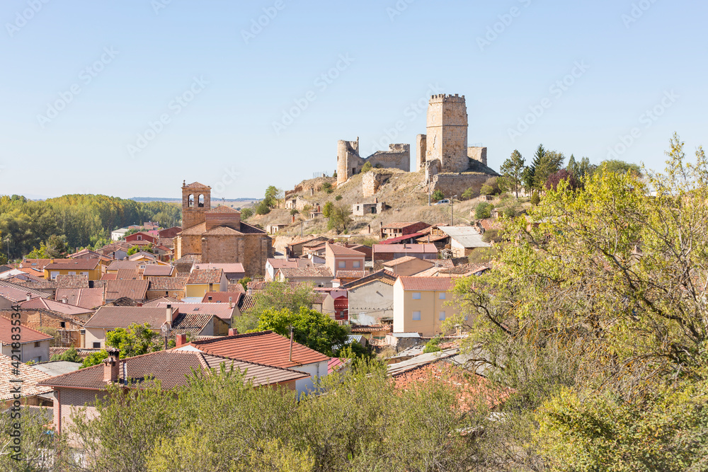a view over Coruna del Conde village and the castle, province of Burgos, Castile and Leon, Spain