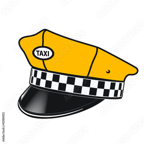 Yellow taxi driver's hat on white. isolated on white background. Vector illustration.