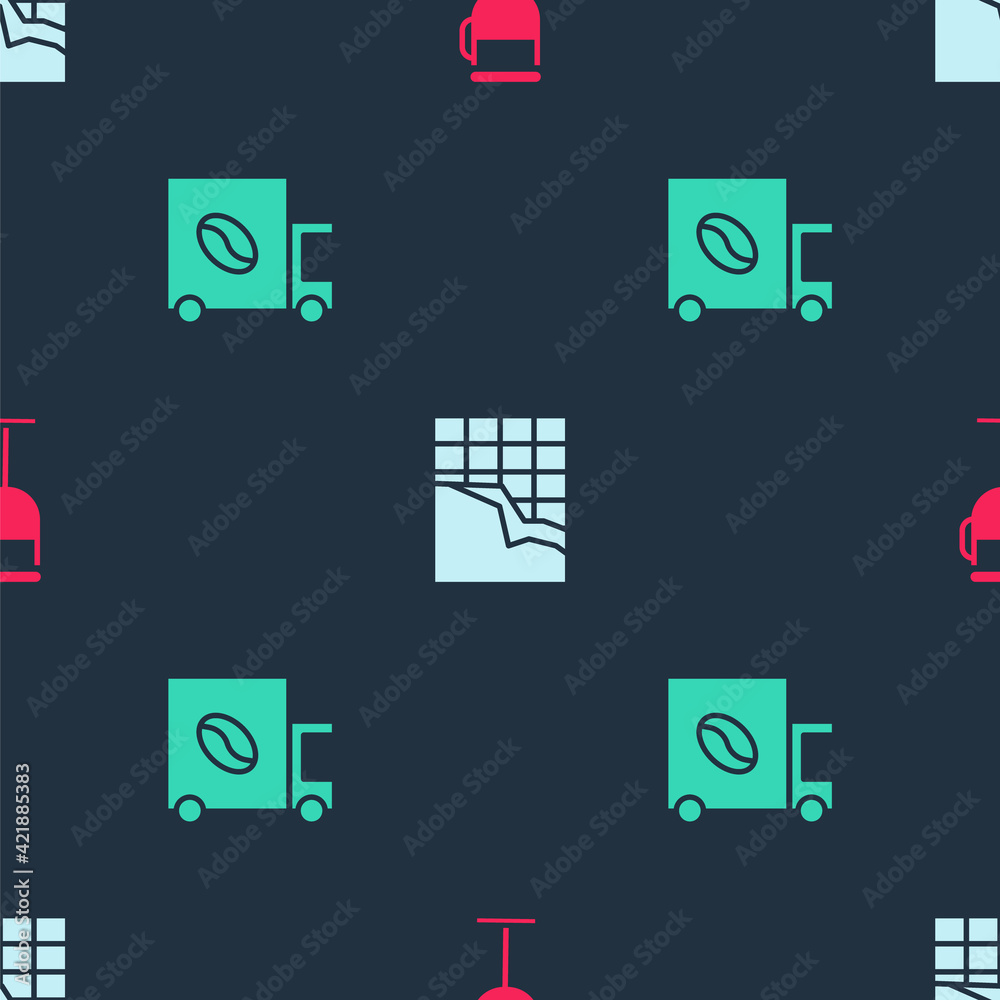 Set Irish coffee, Chocolate bar and Coffee street truck machine on seamless pattern. Vector Set Irish coffee, Chocolate bar and Coffee street truck machine on seamless pattern. Vector