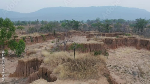 Aerial view of Lalu, Srakaew, Thailand. Dry rock reef. Nature landscape background. Grand Canyon of Thailand. photo