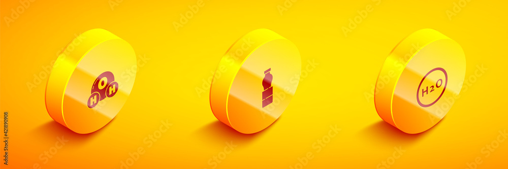 Set Isometric Chemical formula for H2O, Bottle of water and icon. Vector Set Isometric Chemical formula for H2O, Bottle of water and icon. Vector