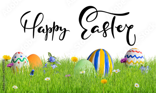 Easter eggs and lettering text isolated