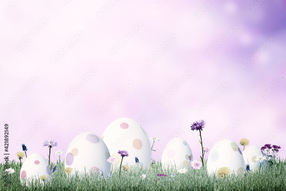Vintage flowers and easter eggs in grass