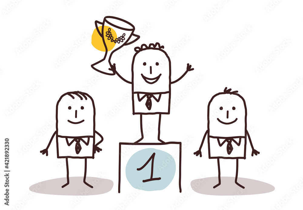 Cartoon Business men, the Winner one the podium Cartoon Business men, the Winner one the podium