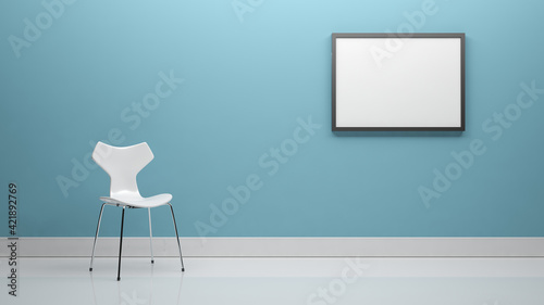 Fototapeta Naklejka Na Ścianę i Meble -  the white chair in the room and the frame on the wall