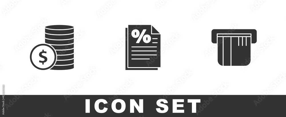 Set Coin money with dollar, Finance document and Credit card icon. Vector Set Coin money with dollar, Finance document and Credit card icon. Vector