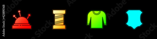 Set Needle bed and needles, Sewing thread, Sweater and Leather icon. Vector