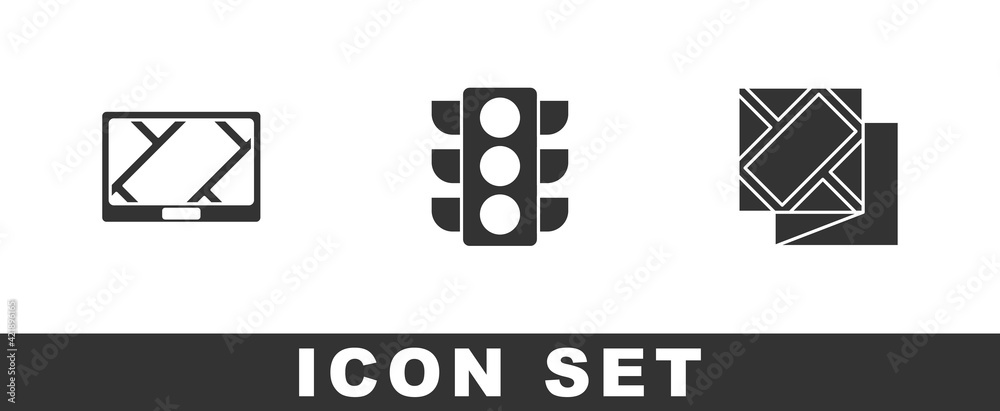 Set Gps device with map, Traffic light and Folded icon. Vector Set Gps device with map, Traffic light and Folded icon. Vector