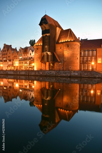 Gdansk, night, historic, tourist Polish city, evening sightseeing,