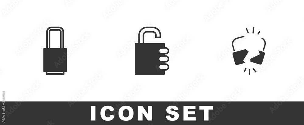 Set Lock, Safe combination lock and Broken or cracked icon. Vector Set Lock, Safe combination lock and Broken or cracked icon. Vector