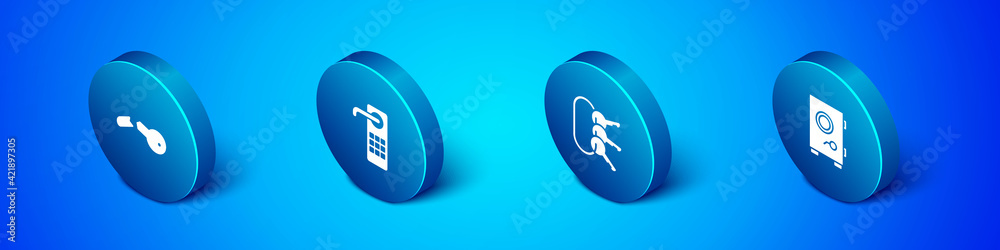 Set Isometric Broken key, Bunch of keys, Safe and Digital door lock icon. Vector